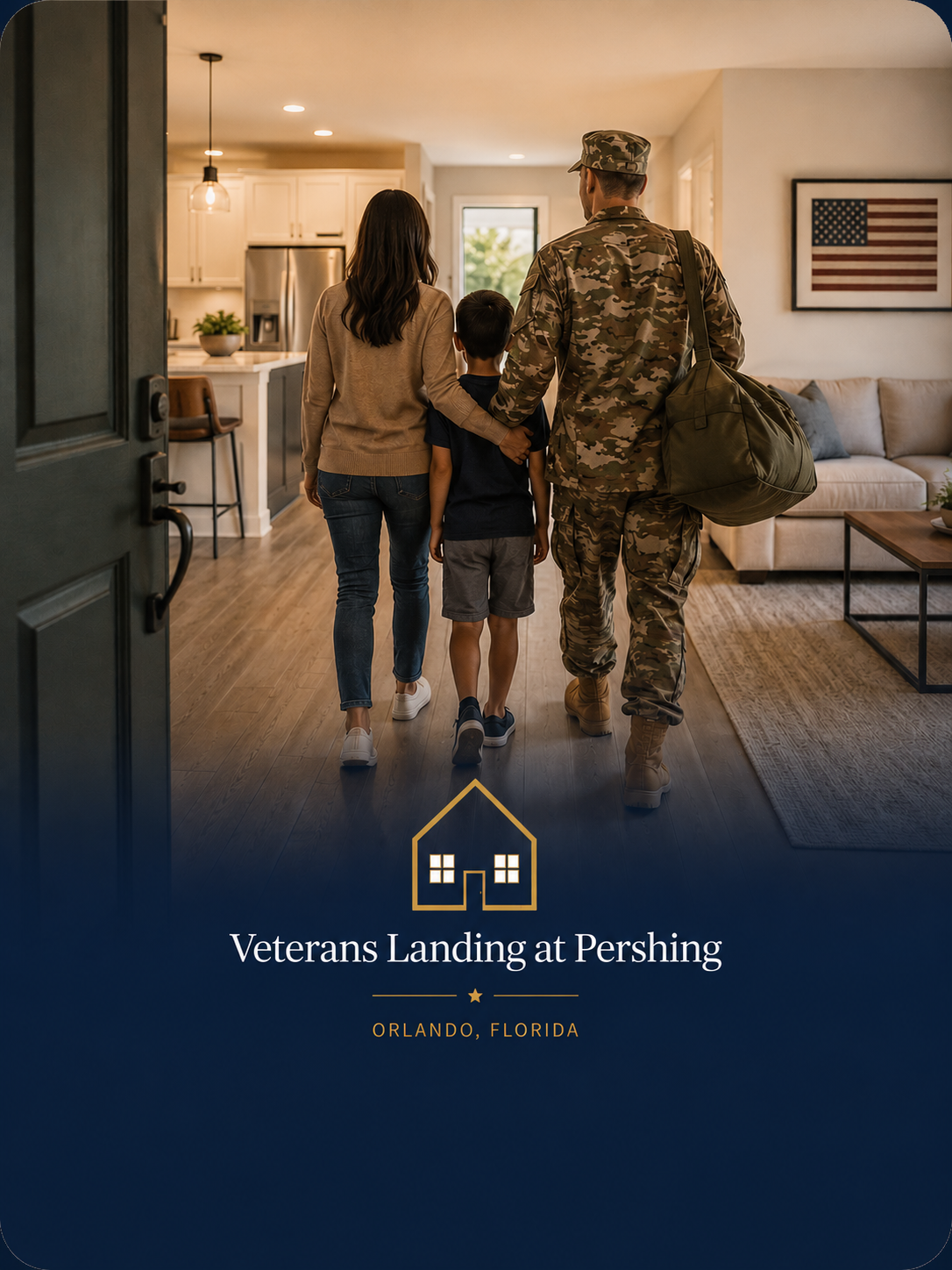 Military family arriving at their new home